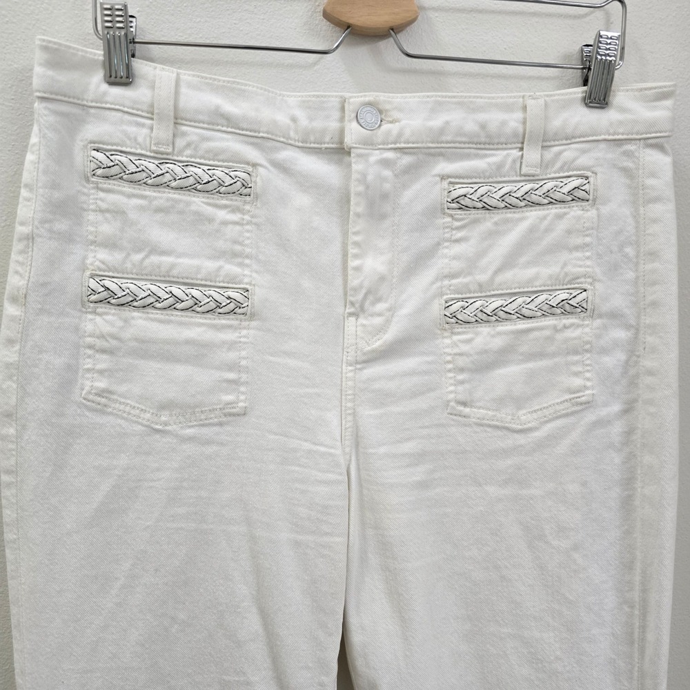 7 For All Mankind White Flare Leg Jeans Braided‎ Trim Pocket Denim Womens 31 - Picture 2 of 8